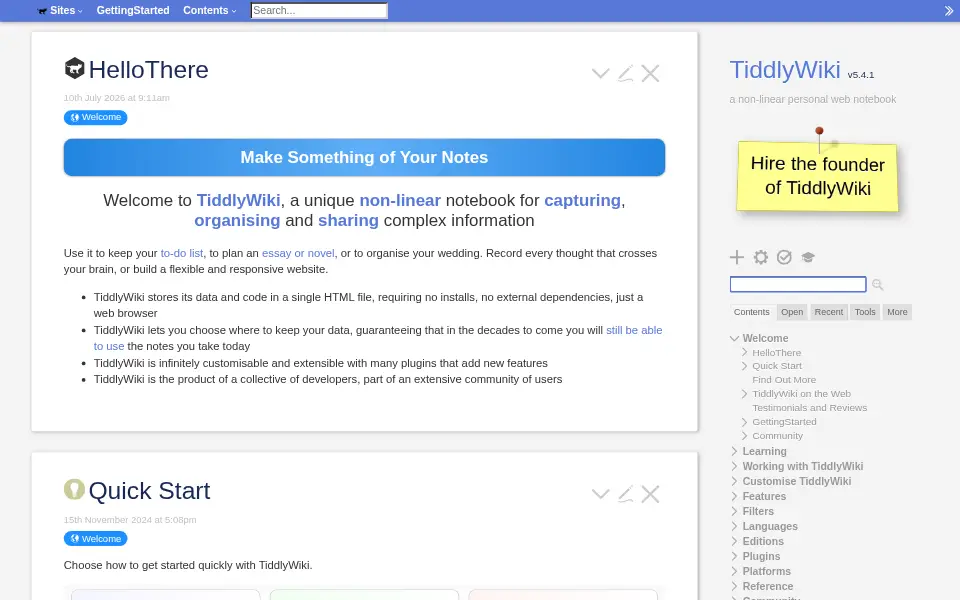 Aperçu de TiddlyWiki