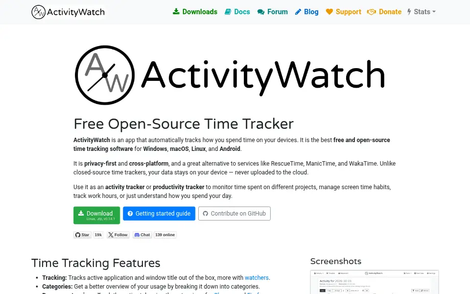 Aperçu de activitywatch