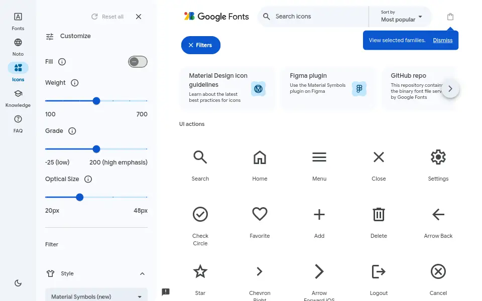 Aperçu de material-design-icons