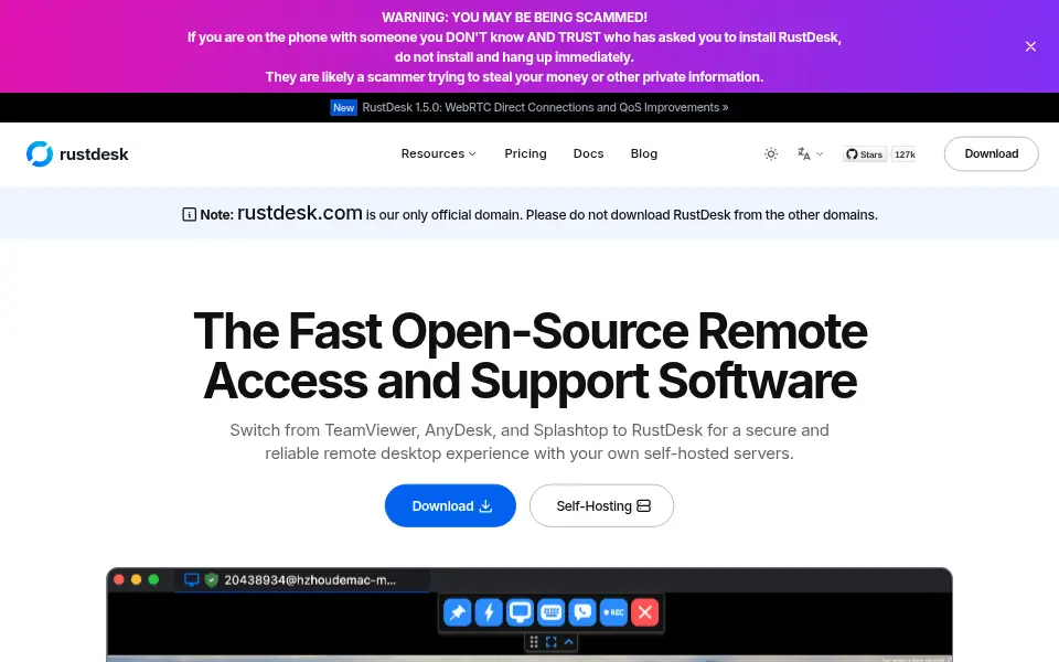 Aperçu de RustDesk