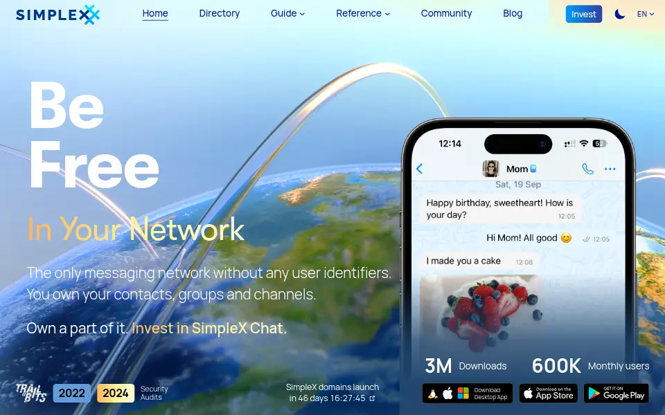 Aperçu de SimpleX Chat