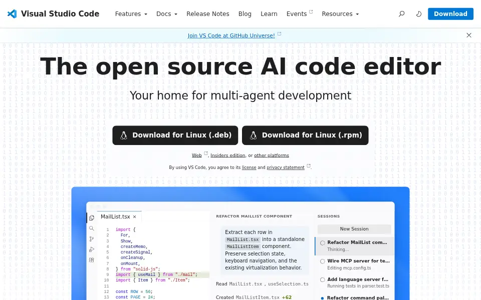 Aperçu de VS Code (Code - OSS)