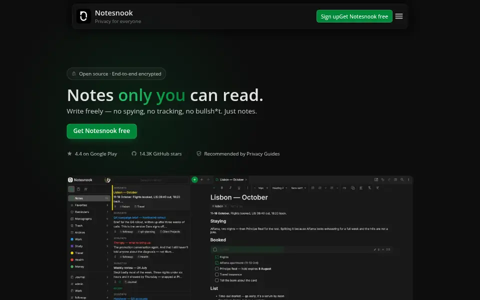 Aperçu de Notesnook